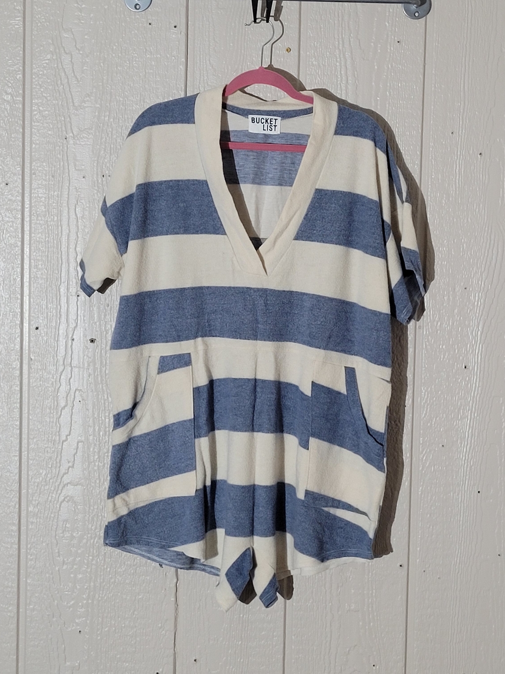 BUCKETLIST Blue & Cream Striped Short Sleeve Romper